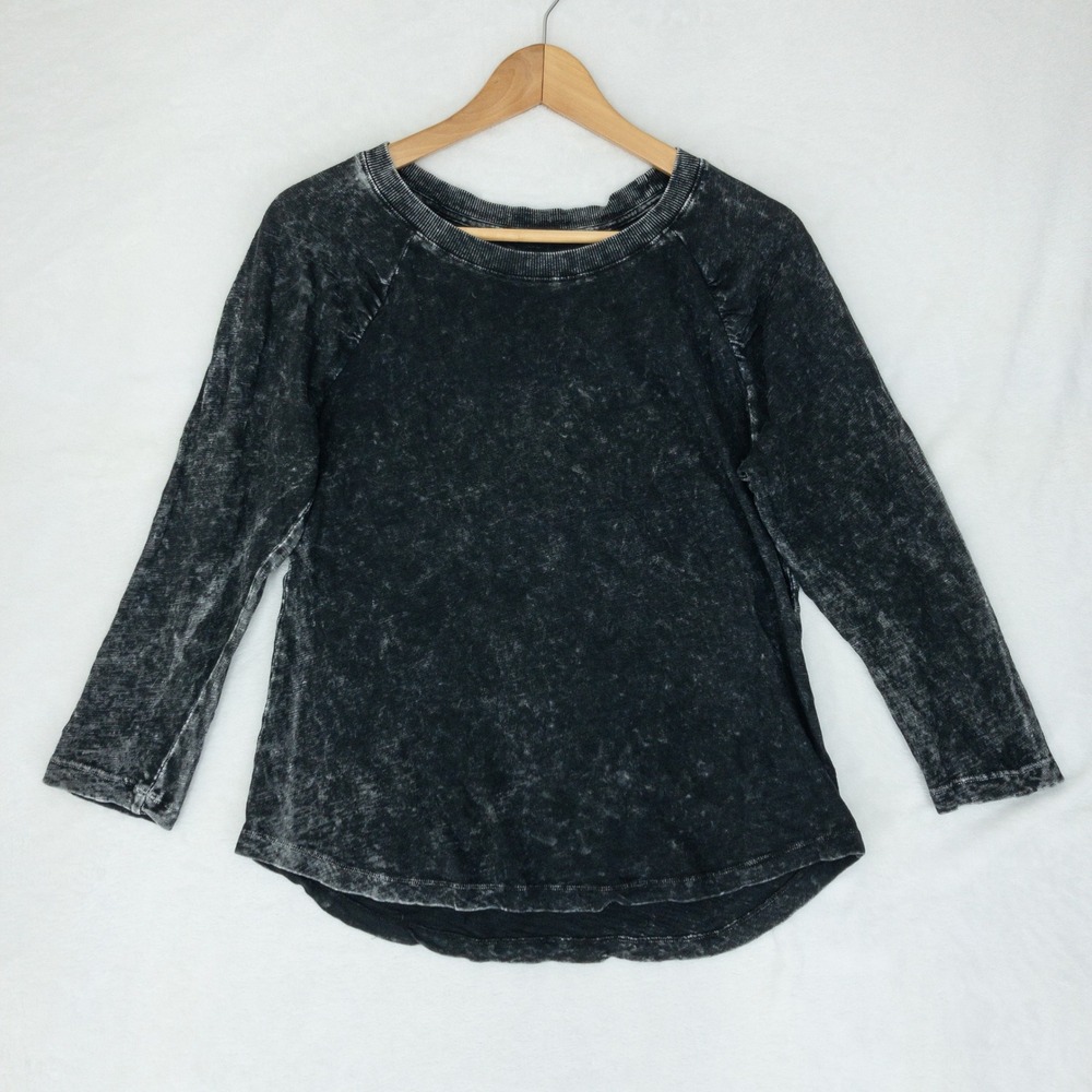 STRETCH Pilcro Top Womens Medium Black Acid Wash Raglan Cotton Tee‎ Shirt